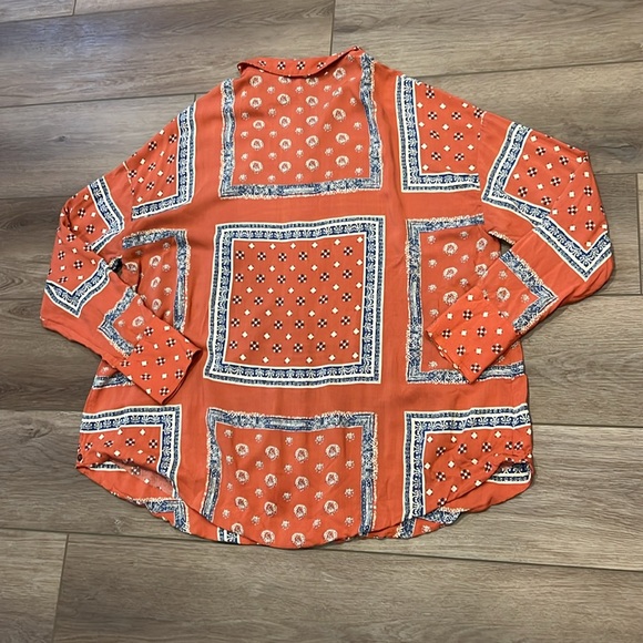 Free People Little Secrets Voile Bandana Print Shirt in APRICOT Oversized M - Picture 10 of 10